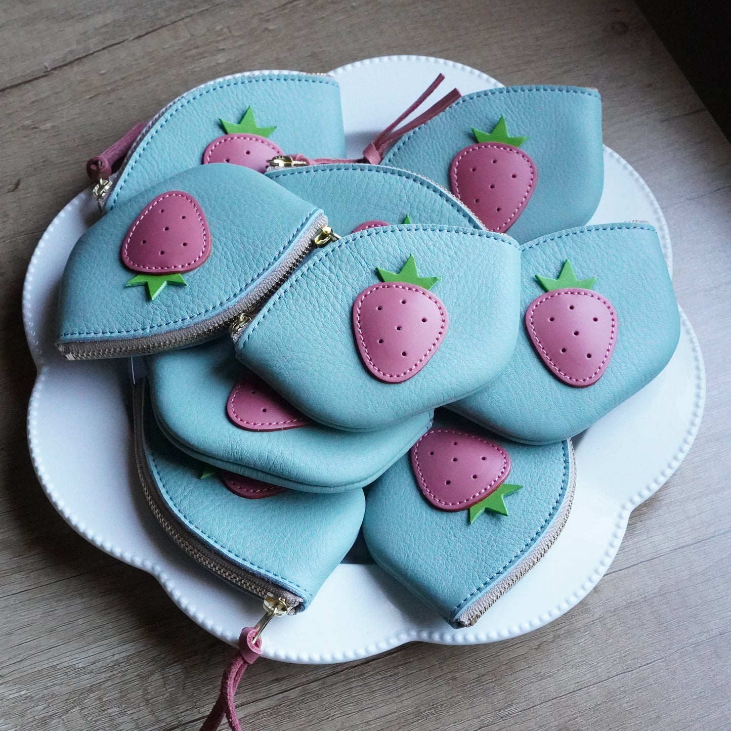 Pink Strawberry Mini Shell Flat Pouch