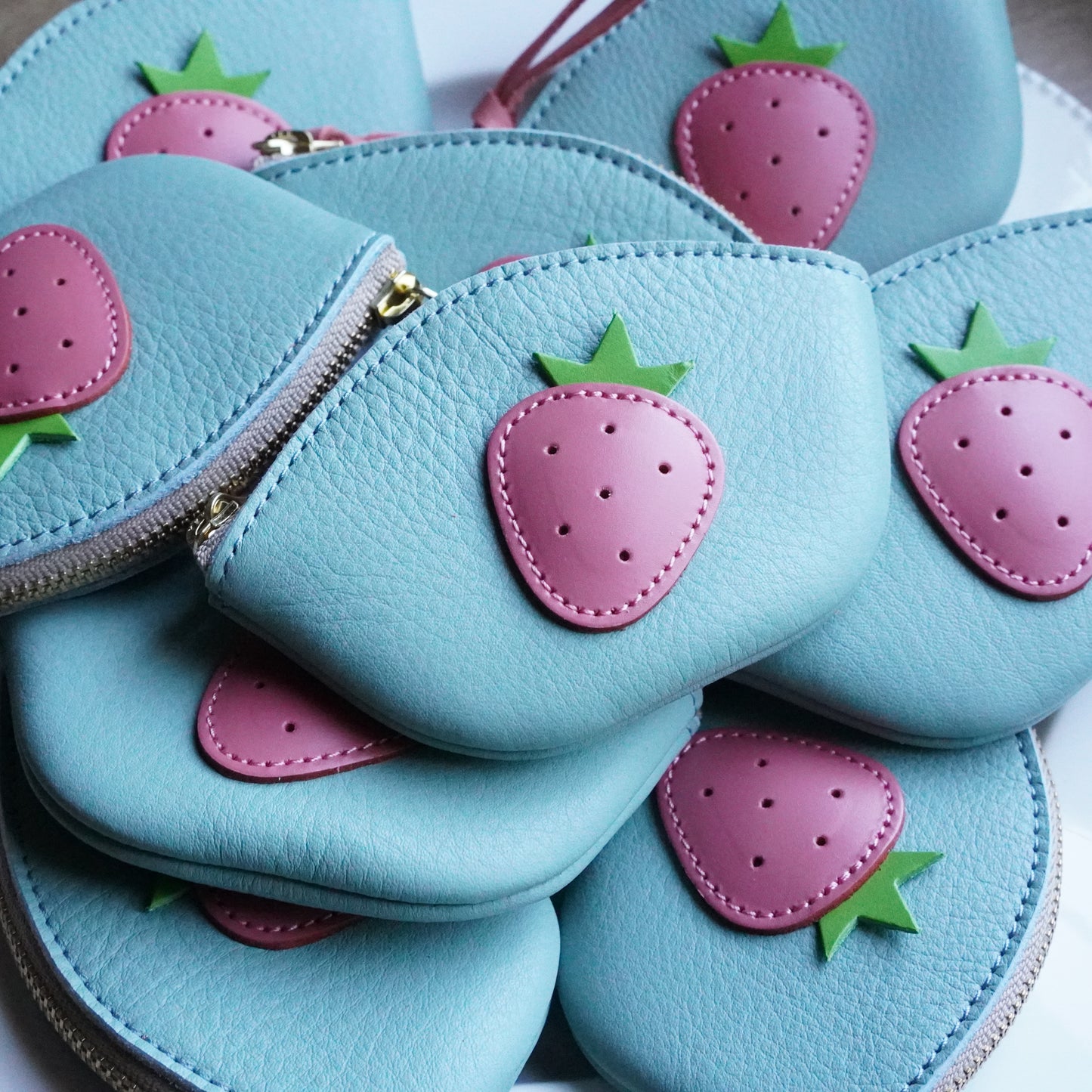 Pink Strawberry Mini Shell Flat Pouch